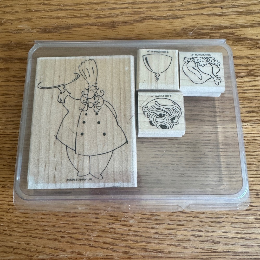 Stampin Up Voila Wood Mount Rubber‎ Stamp Set Chef Pasta Food 2006 2007